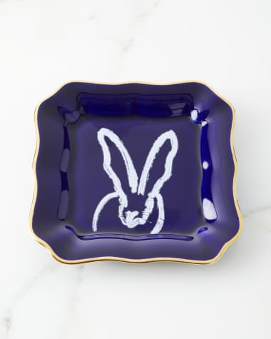 Hunt Slonem Portrait Plate with Gold Rim - Cobalt