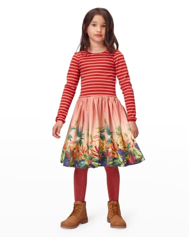 Molo Girl's Casie Combo Dress with Jungle-Print Skirt, Size 7-12