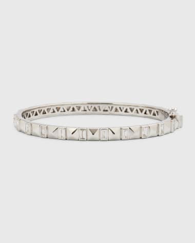 Harwell Godfrey 18K White Gold Baguette Diamond Pyramid Bangle, Size 17cm