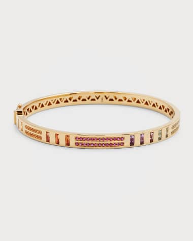 Harwell Godfrey 18K Yellow Gold Baguette and Pavé Diamond Bangle with Rainbow Sapphires