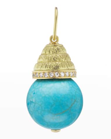 Jenna Blake Yellow Gold Turquoise Large Acorn Charm with Diamonds
