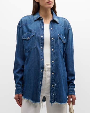 MOTHER The Western Distressed Denim Overshirt