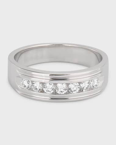 Neiman Marcus Diamonds 18K White Gold Round Diamond Wedding Band, Size 10, 0.60tcw