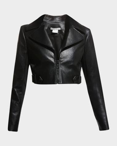 Alice + Olivia Yardley Vegan-Leather Cropped Jacket