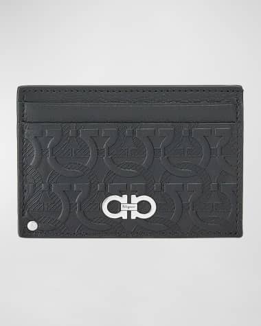 Ferragamo Men's Travel Gancini-Embossed Leather Swivel Card Case