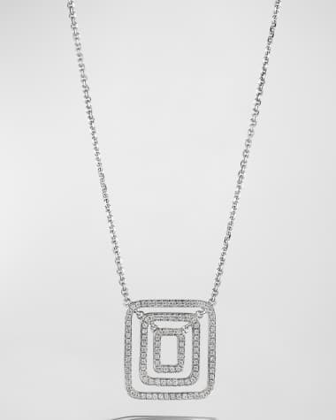 Mimi So 18K White Gold Piece Square Swing Pave Diamond Necklace