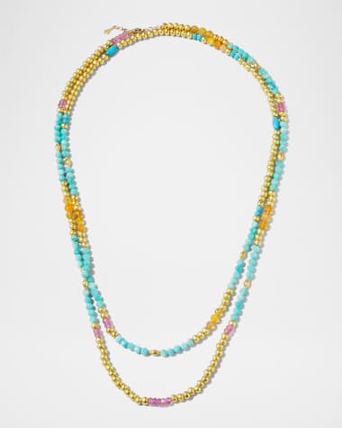 Fern Freeman Jewelry 18K Yellow Gold Amazonite, Opal, Pink Sapphire and Turquoise Necklace