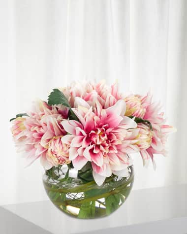 NDI Dahlia Faux-Floral Arrangement in Glass Bubble, 10wx10dx9h
