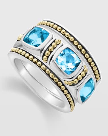 LAGOS Rittenhouse Blue Topaz Triple 6mm Cushion-Set Ring