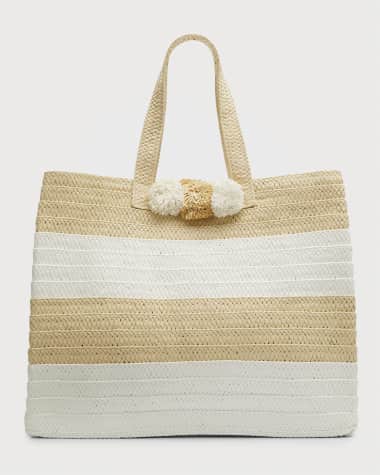 BTB Los Angeles Bahama Mama Striped Straw Tote Bag