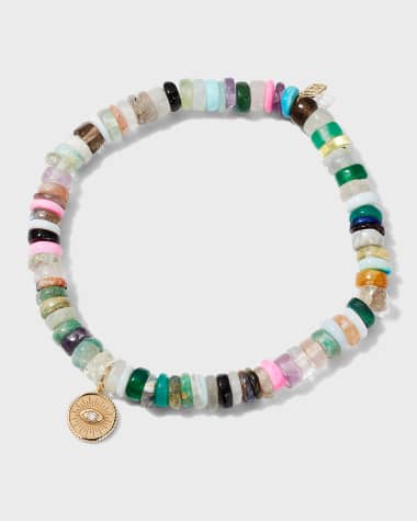 Sydney Evan 6mm Rainbow Heishi Bracelet with Marquise Eye Coin Charm
