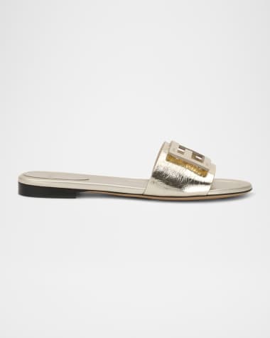 Fendi Baguette FF Tube Metallic Medallion Flat Sandals