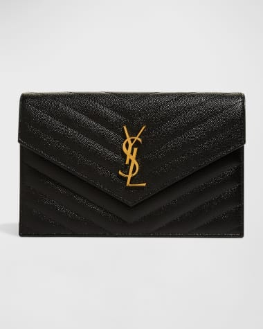 Saint Laurent YSL Monogram Small Wallet on Chain in Grained Leather