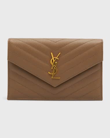 Saint Laurent YSL Monogram Small Wallet on Chain in Grained Leather