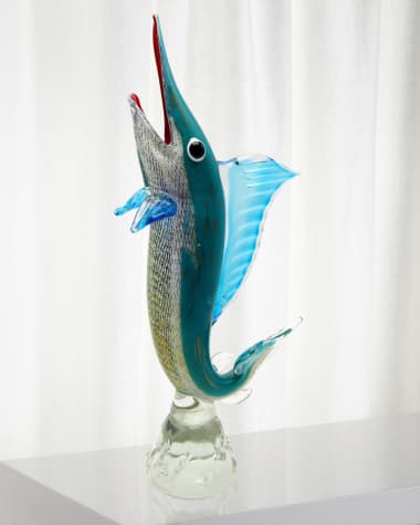 Dale Tiffany Marlin Art Glass Sculpture - 9" x 3.5" x 22.5"