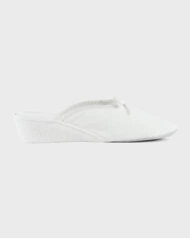 Jacques Levine Terrycloth Wedge Slippers w/ Bow