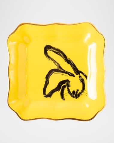 Hunt Slonem Portrait Plate with Gold Rim - Yellow