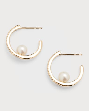 Mizuki Pave Diamond Hoop Earrings with Freshwater Pearls