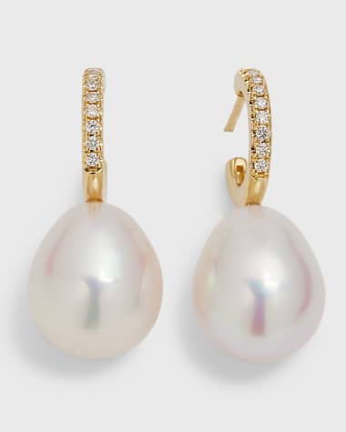 Mizuki Small Pave Diamond Hoop Earrings with Large Freshwater Pearl Drops