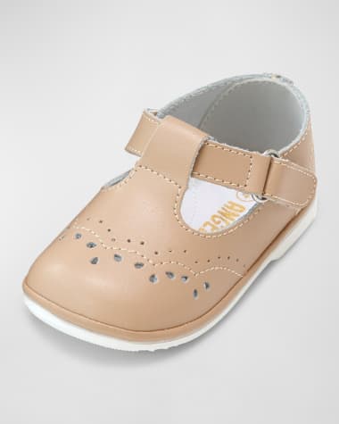 L'Amour Shoes Girl's Birdie Leather Cutout T-Strap Mary Janes, Baby/Toddler/Kids