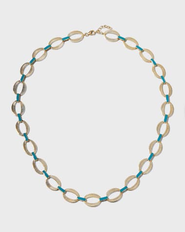 L'atelier Nawbar Yellow Gold Full Chunky Chain Necklace with Blue Enamel