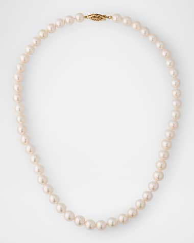 Belpearl 14K Yellow Gold Akoya Pearl Necklace, 18"L