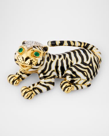 NM Estate Estate Webb 18K Yellow Gold Diamond and Emerald Tiger Brooch