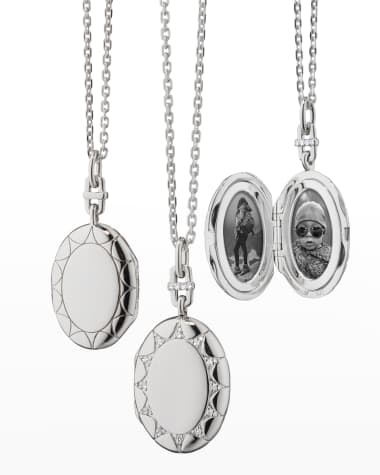 Monica Rich Kosann Sterling Silver Oval Isabella Locket with White Sapphires