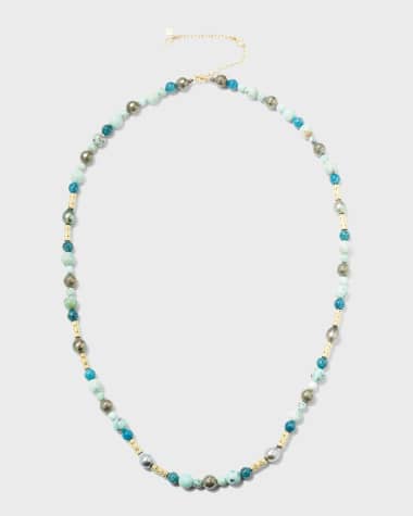 Armenta Old World Pearl and Turquoise Bead Necklace, 34"L