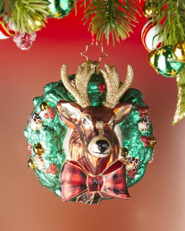 Christopher Radko 4" Rustic Reindeer Wreath Christmas Ornament