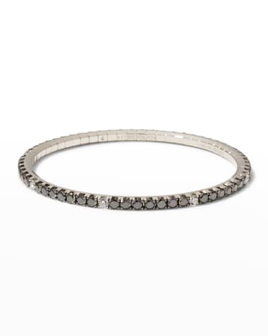 Extensible 18K White Gold Stretch Tennis Bracelet with Black and White Diamonds