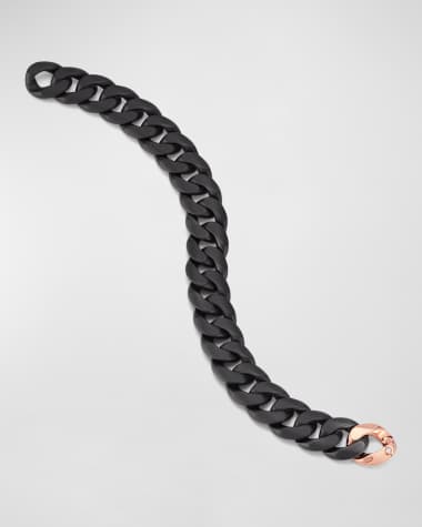 Roberto Demeglio Men's Matte Black Ceramic Link Bracelet with One Rose Gold Link