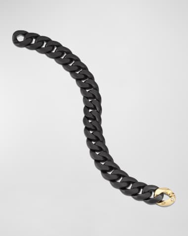 Roberto Demeglio Men's Matte Black Ceramic Link Bracelet with One Yellow Gold Link