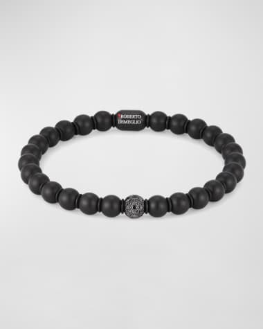 Roberto Demeglio Men's Matte Black Ceramic Rondelle Bracelet