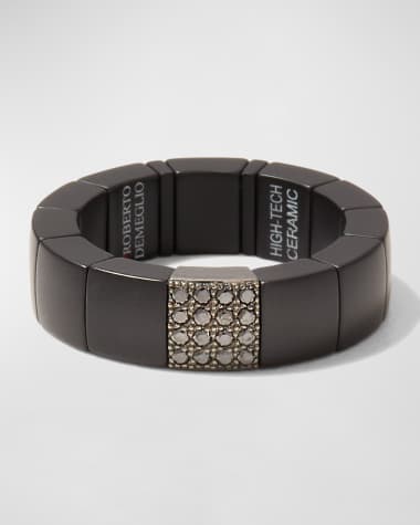 Roberto Demeglio Men's Scacco Matte Black Ceramic Ring with Diamond Link