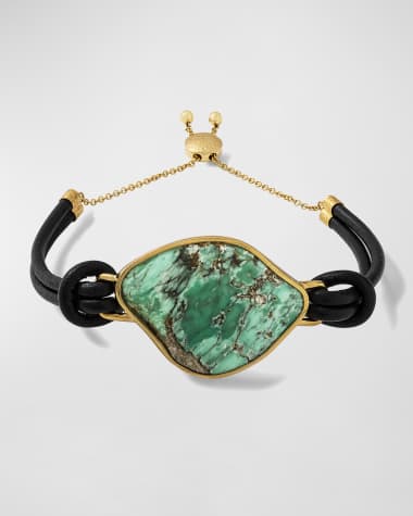 Jorge Adeler Unisex 18K Yellow Gold Variscite Leather Bracelet
