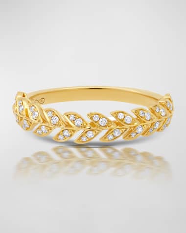 Graziela Gems Yellow Gold Diamond Folha Half Band Ring, Size 7