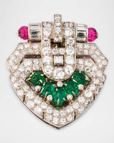 NM Estate Estate Art Deco Lacloche French Platinum Diamond Ruby Emerald Tutti Frutti Clip Pin