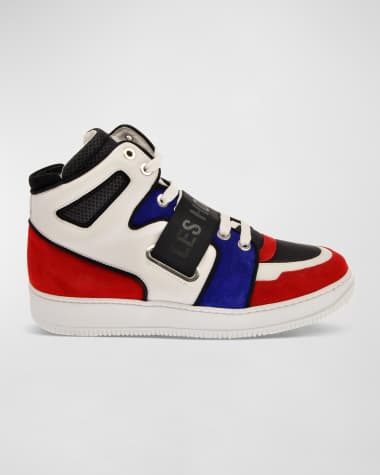 Les Hommes Men's Mix Media Logo High-Top Sneakers