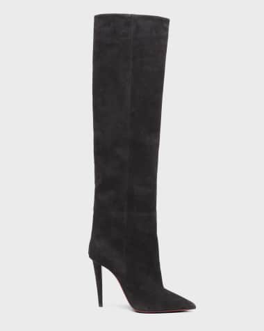 Christian Louboutin Santia Botta Mixed Leather Red Sole Boots in Black