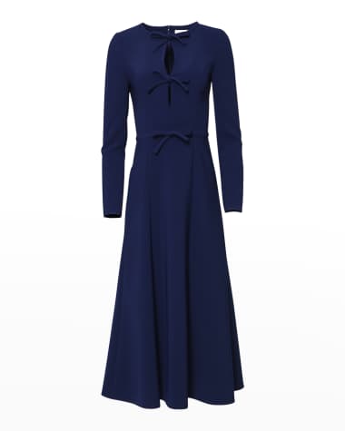 Carolina Herrera Triple Bow Keyhole-Front Midi Dress