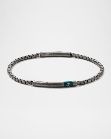 Marco Dal Maso ULYSSES Carved Tubular Oxidized Bracelet with Black Diamond and Green Enamel