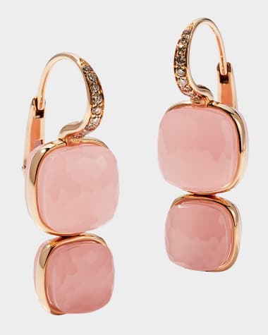 Pomellato Nudo 18K Rose Gold Rose Quartz Brown Diamond Pendant Earring