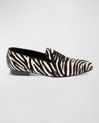 John Galliano Paris Men's Zebra-Print Calf Hair Monogram Loafers