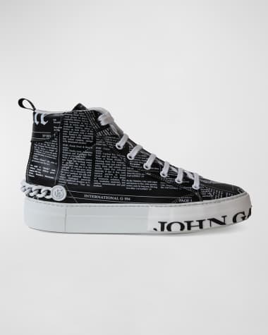 John Galliano Paris Men's Gazette High-Top Leather Chain Sneakers