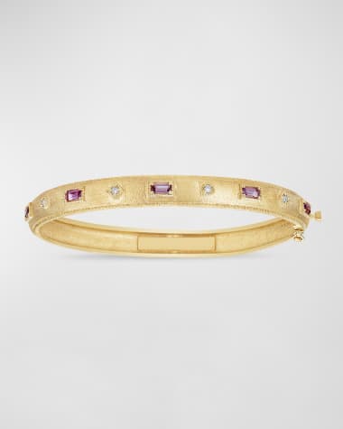 Tanya Farah 18k Yellow Gold Pink Sapphire and Diamond Bangle Bracelet