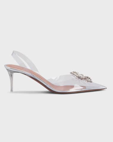 Amina Muaddi Rosie Clear Bow Halter Pumps