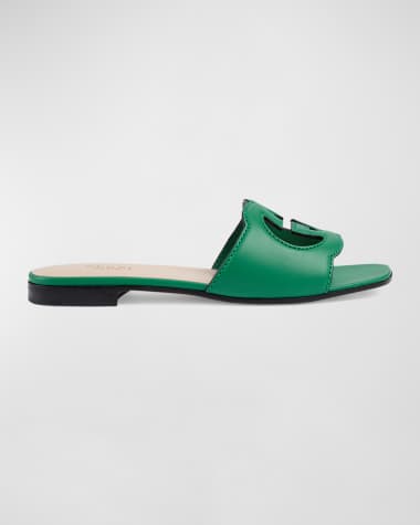 Gucci Leather Logo Cutout Flat Sandals