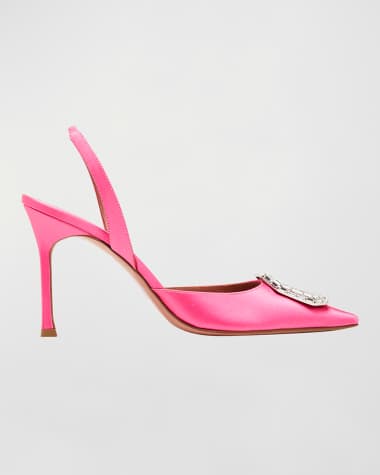 Amina Muaddi Camelia Satin Crystal Halter Pumps