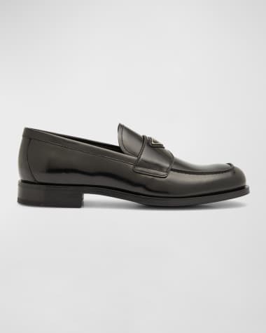 Prada Men's Triangle Logo Leather Loafers